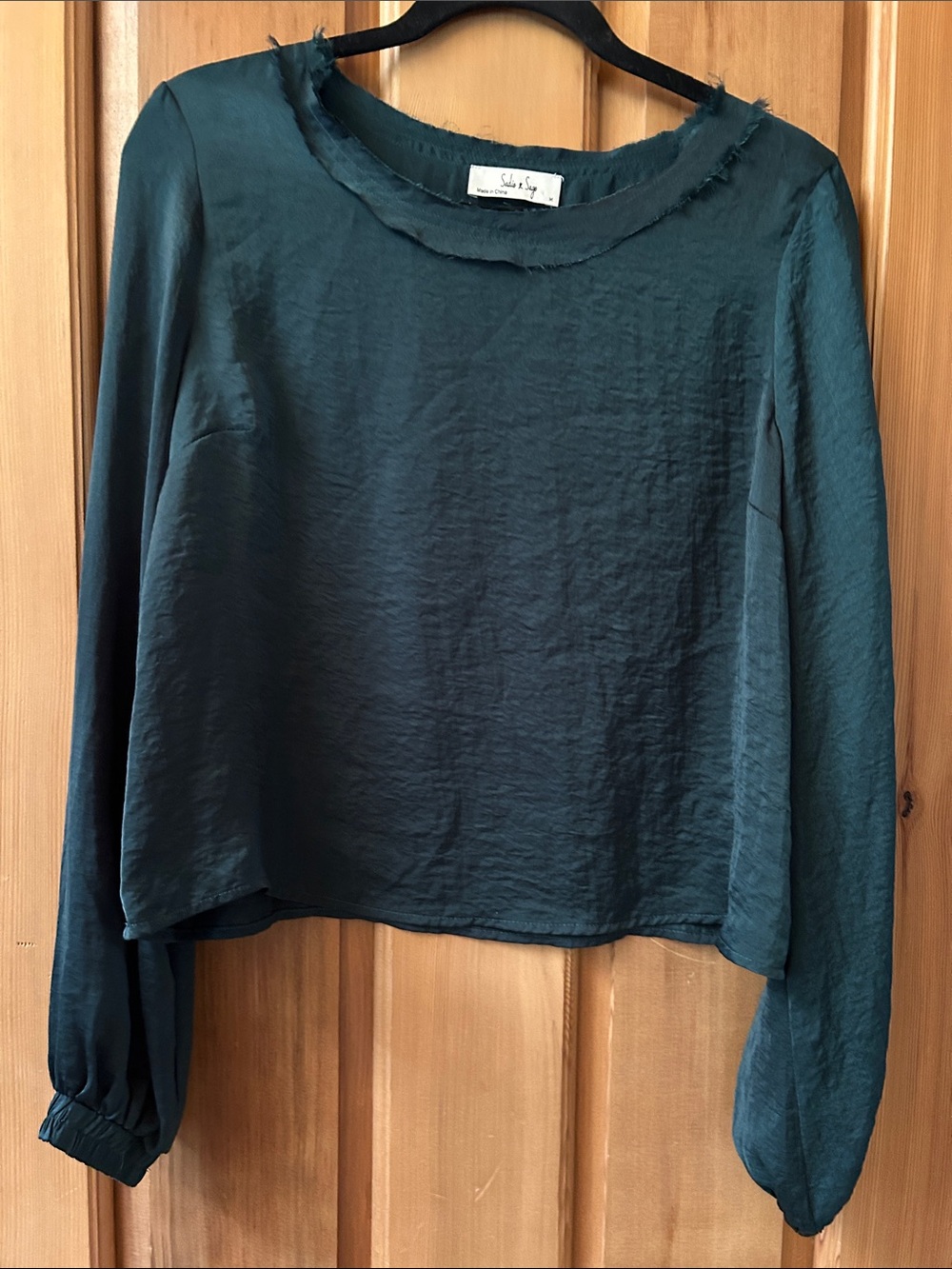 Sadie & Sage Teal Long-Sleeve Raw-Edge Blouse